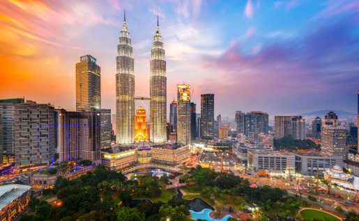 Vue sur la ville et les tours jumelle (Petronas twin towers), Kuala Lumpur, Malaisie