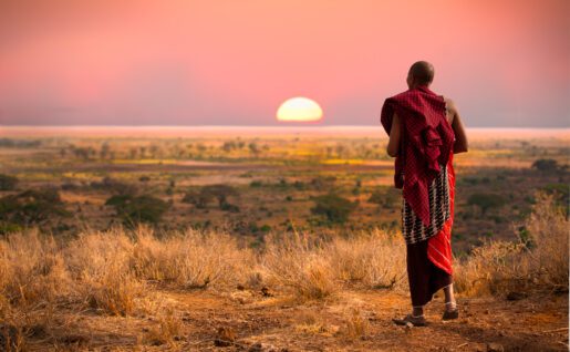 Guerrier Masai au coucher du soleil