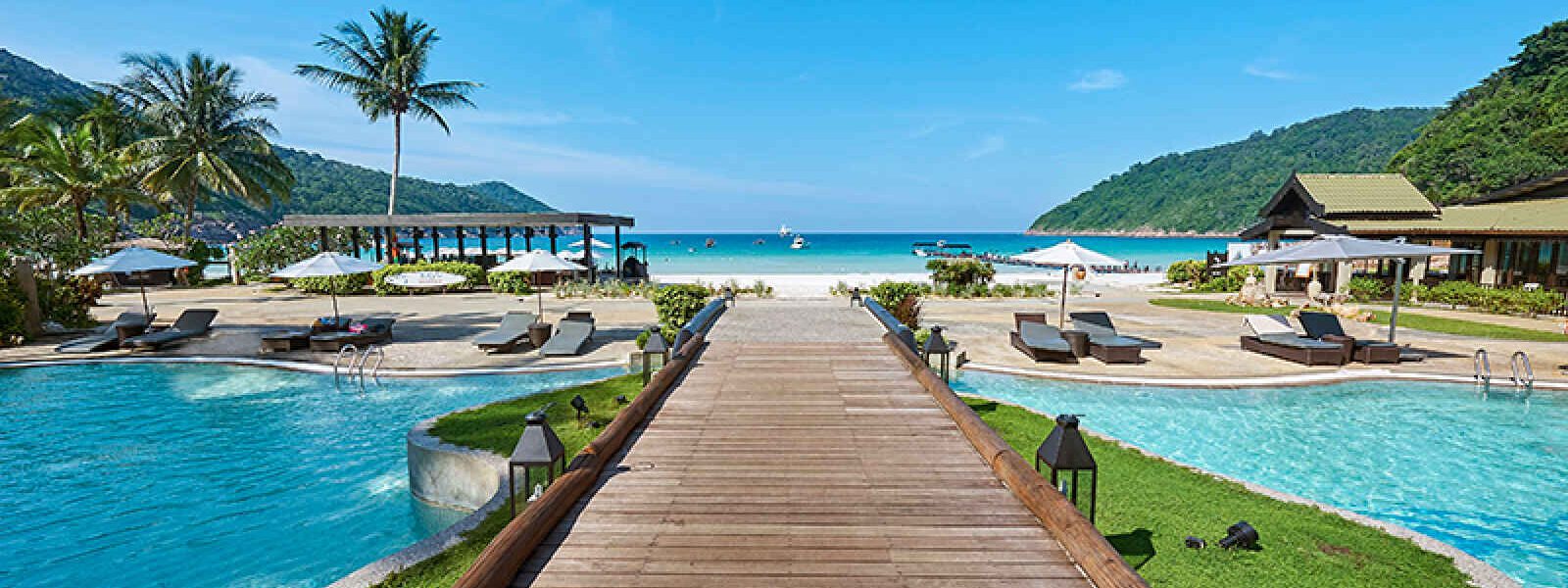 Taaras Beach Resort, piscine et plage, Redang, Malaisie