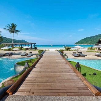 Taaras Beach Resort, piscine et plage, Redang, Malaisie