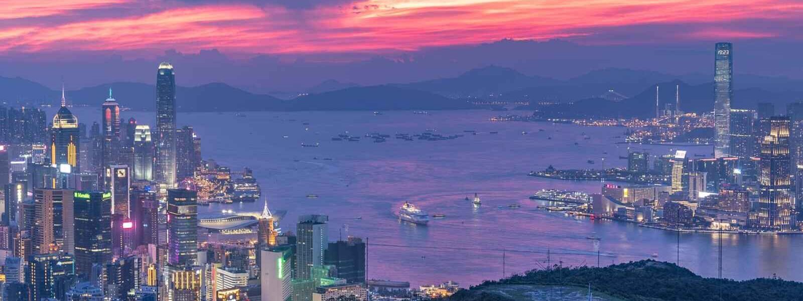 Vue aérienne de nuit, Hong Kong