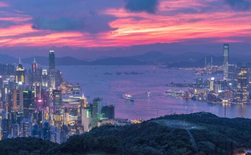 Vue aérienne de nuit, Hong Kong