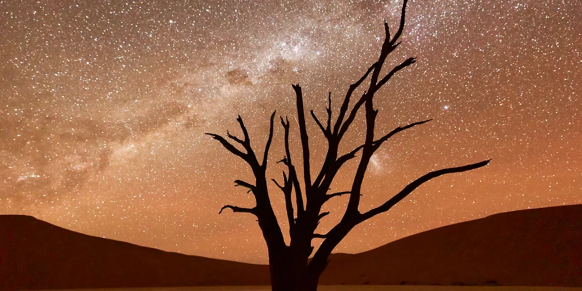 Crépuscule et étoiles, Parc National Namib-Naukluft, Désert du Namib, Namibie