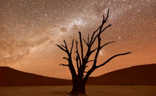 Crépuscule et étoiles, Parc National Namib-Naukluft, Désert du Namib, Namibie
