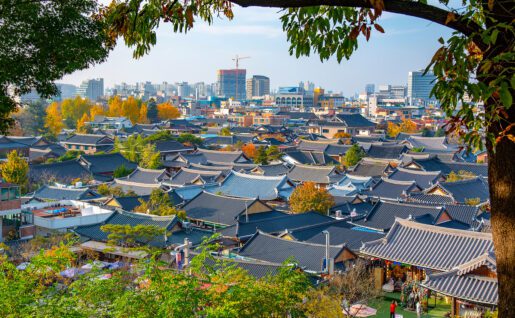 Vue sur les toits du village de Jeonju Hanok, Corée du Sud