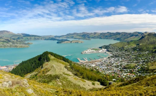 Vue aérienne de la ville de Lyttelton, Christchurch, Nouvelle-Zélande