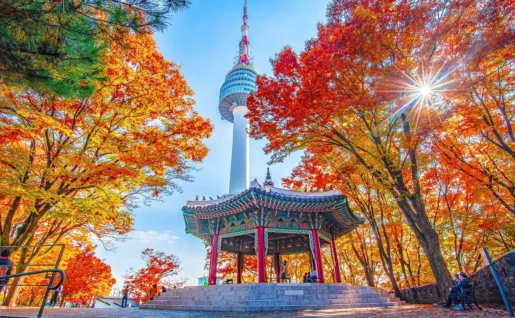 Pavillon de Namsan avec vue sur la N Seoul Tower, Séoul, Corée du Sud