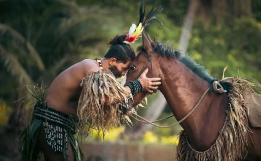Marquisien avec son cheval, Nuku Hiva