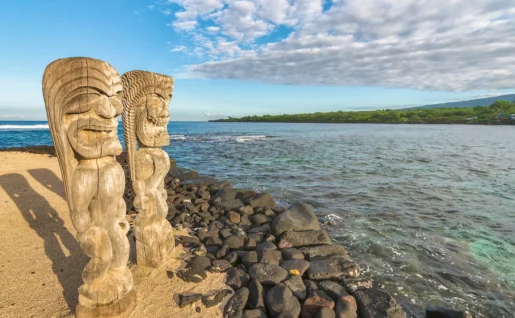Ki'i in Pu'uhonua O Honaunau National Historical Park, the Big Island,  Hawaii
