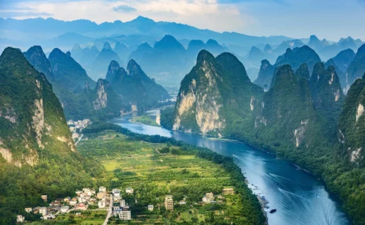Vue aérienne, Yangshuo, Chine