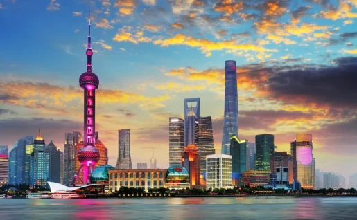 Skyline de Shanghai au coucher du soleil, Chine
